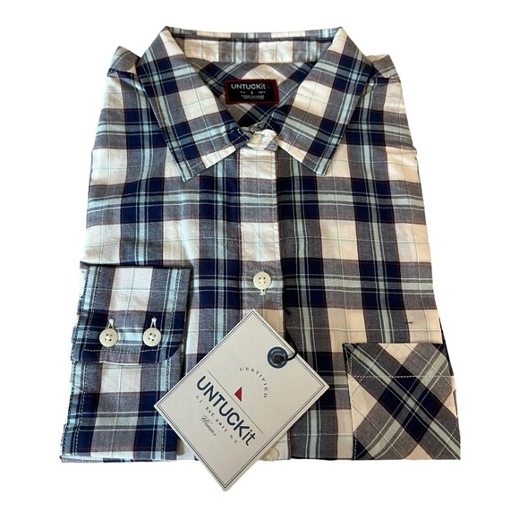 UNTUCKit Women's Sorbo Plaid Button Up Long Sleeve Blue/White Shirt‎ Size S - Picture 1 of 11